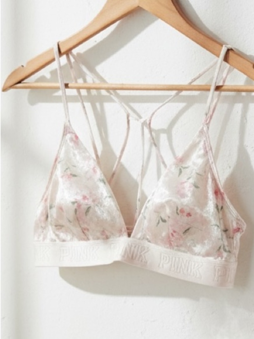PINK Victoria's Secret Floral Velvet Bralette in Blush
